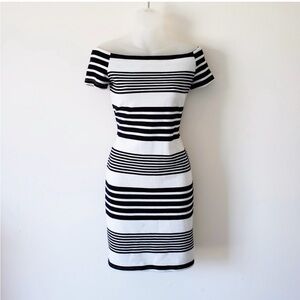 Fashion Union White and Navy Nautic Striped Dress